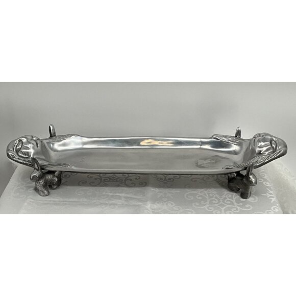 Vintage Silver Plated Rectangular Tray With Rabbit Feet & Lion Head Handles - Picture 1 of 5